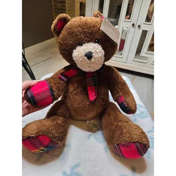 Animal Adventure 2013 Dillard's Christmas Bear Brown Plaid Plush Teddy Bear 14" - Picture 14 of 16